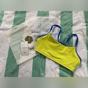 NWT sz S tiki yellow / h20 blue reversible sports bra